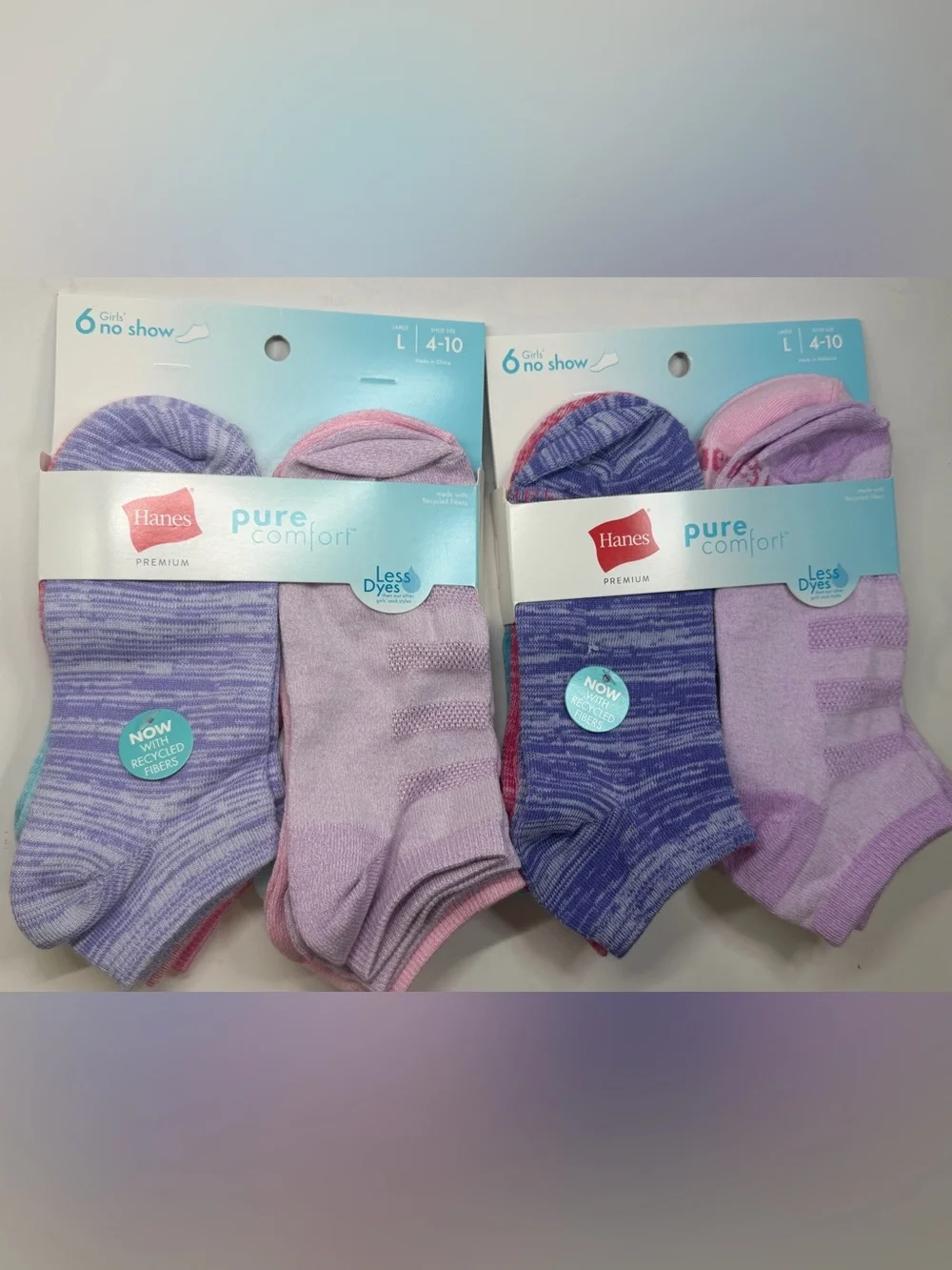 Hanes Pure Comfort No-Show Socks - Purple & Lavender (6 Pack) set of 2
